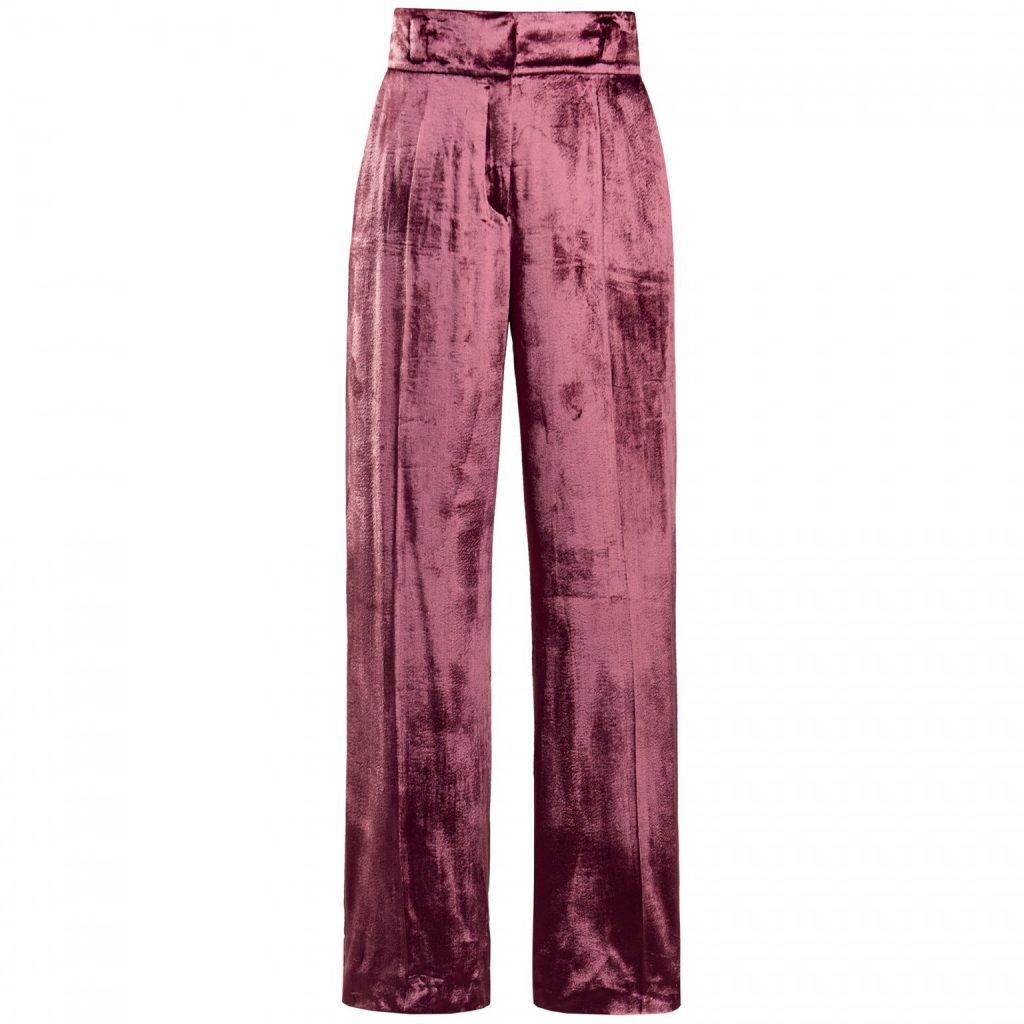 Un pantalon Zalando en velours vieux rose coupe taille haute 